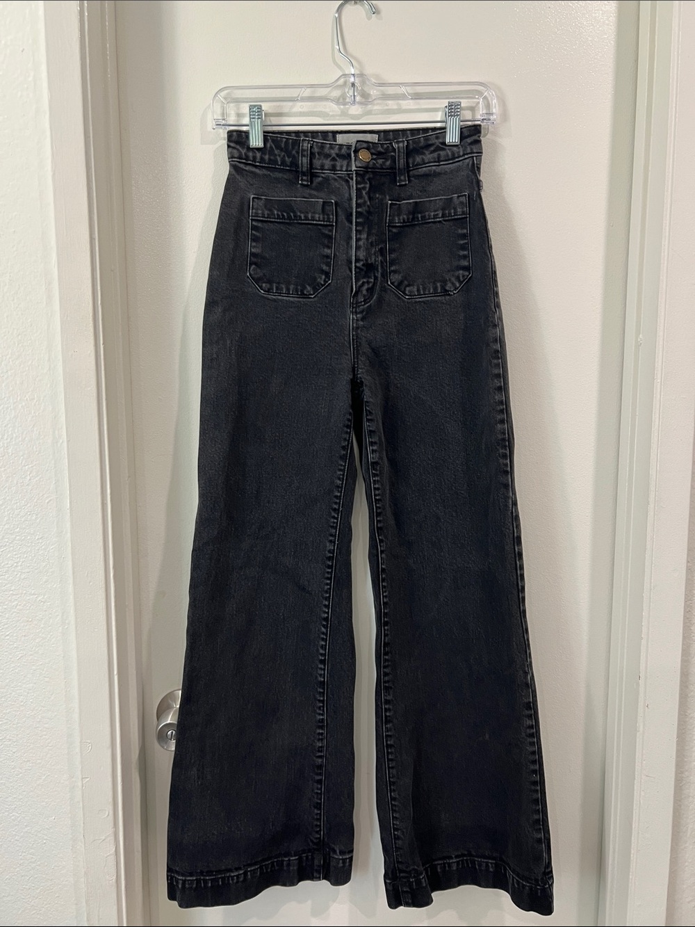 ROLLA'S Sailor Jean Black High-Rise Wide-Leg Jeans Front Patch Pockets Sz 25